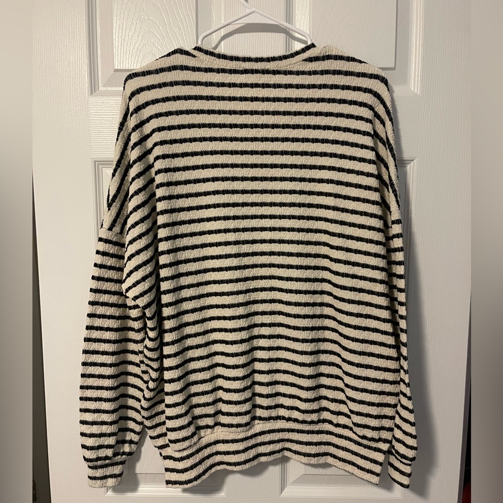 TALULAH Black and Cream Striped Crew Sweater - Picture 2 of 7